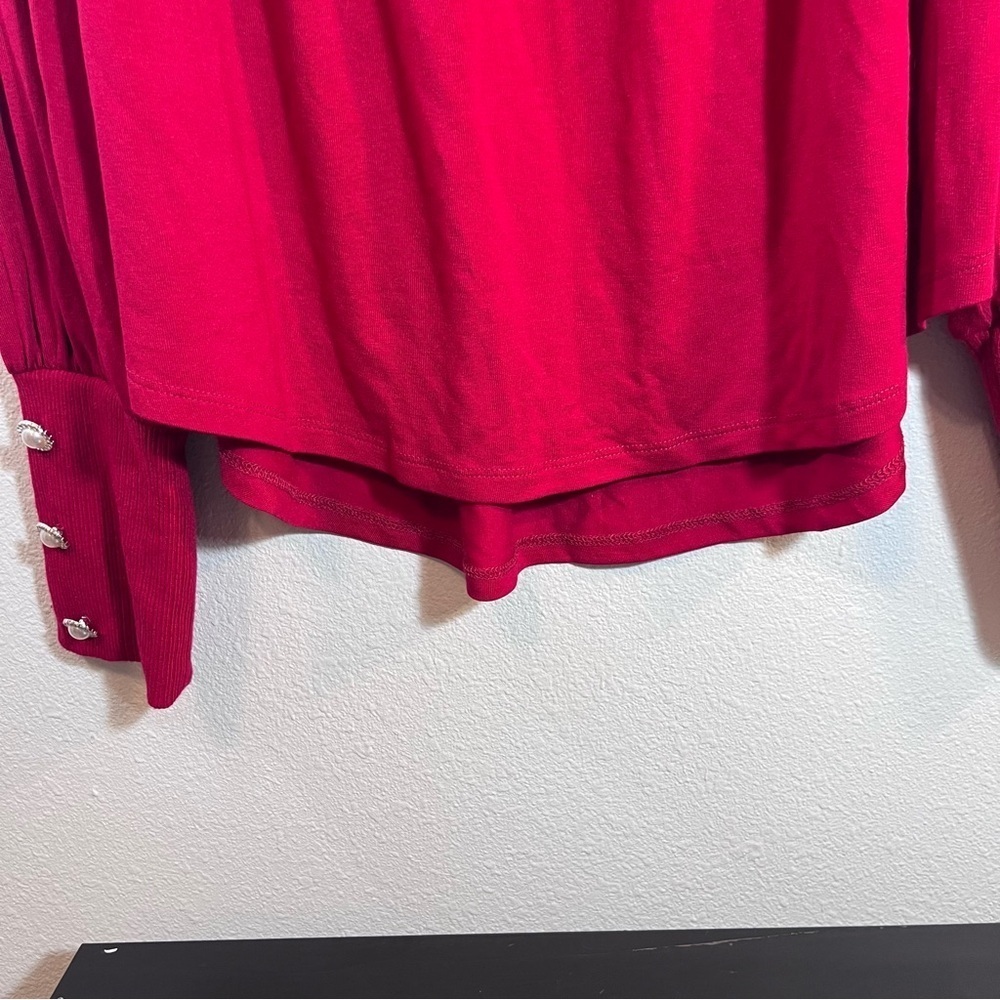 Cupio Blush Jester Red Puff Sleeve L Gathered Yoke Ribbed Mick Women’s top NWT - Picture 4 of 10